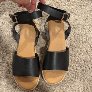 BAMBOO Black and Tan Sandals with Ankle Strap